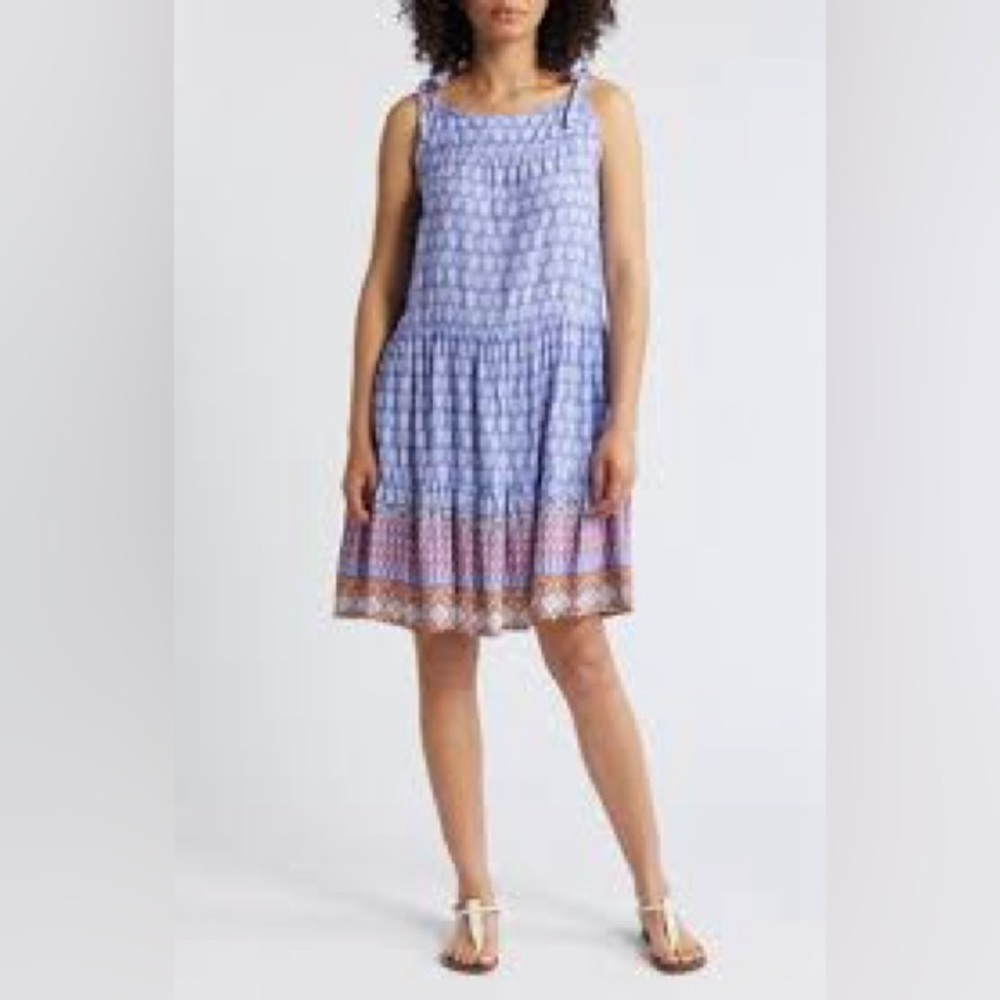 Boho Blue Patterned Dress Size Small Beach Lunch Lounge NWOT